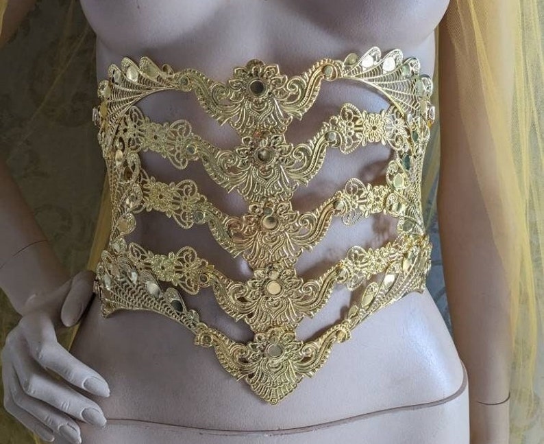 Underbust metal corset, fantasy waist armor, metal belt, waist corset, fantasy corset, ren faire corset: gold or silver version image 11
