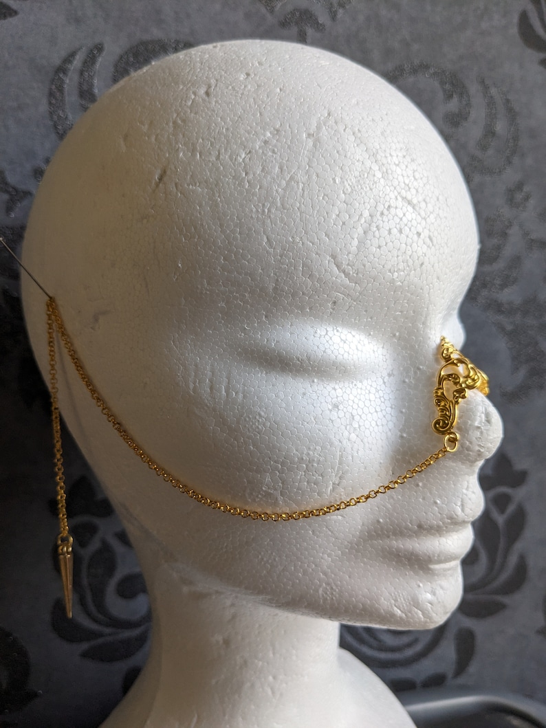 Manchette de pont de nez, sans piercing, bijou harnais de visage en chaînes : or ou argenté image 5