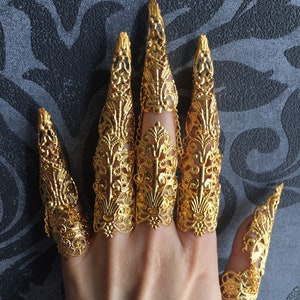Full Armor articulated finger Claws nails ring gold set Style 2, Perfect for All Hands!