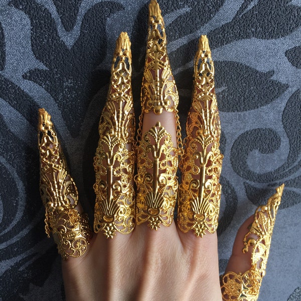 Bague Armure de doigt articulée or / Anneau d'ongles Griffes Doigt Style 2, pour toutes les mains!