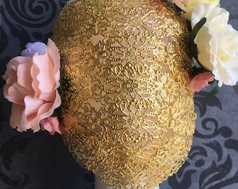 Semi-blind mask, gold metal lace, full face mask with decorative flowers (optional), perfect for a creepy doll look!