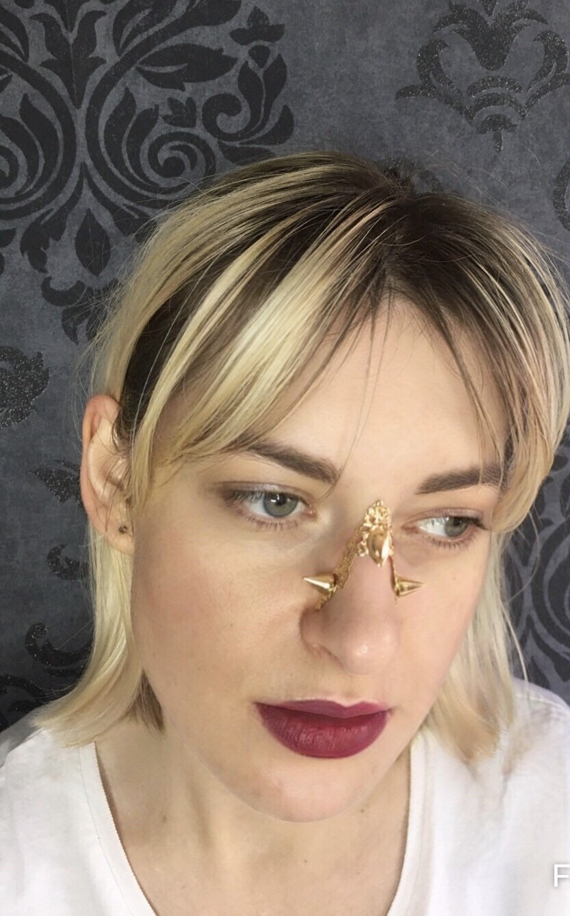 Spiked Jewel Nose Bridge Cuff, No Piercing, Nose Cuff, Nose Chain