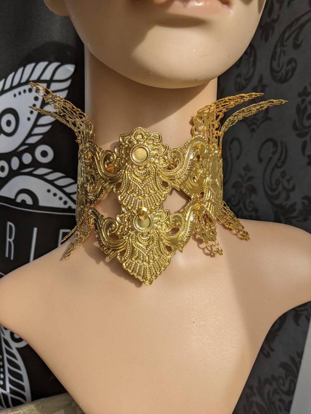 チョーカー、ファンタジーカラー、ゴールドネックコルセット、メタル