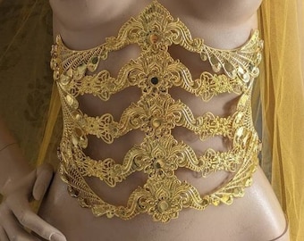 Half underbust metal corset, fantasy waist armor, metal belt, waist corset, fantasy corset: gold or silver version