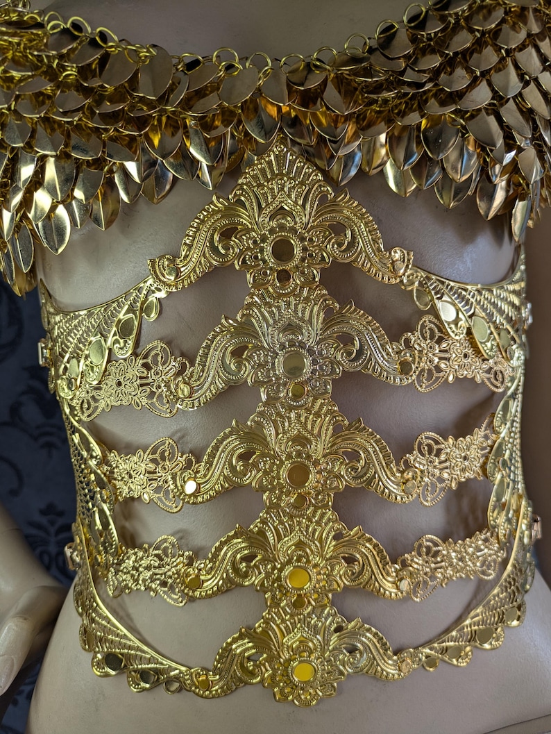 Underbust metal corset, fantasy waist armor, metal belt, waist corset, fantasy corset, ren faire corset: gold or silver version image 4