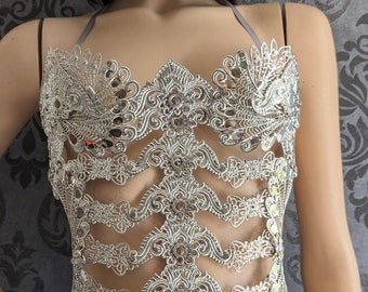 Women's corset, silver metal bustier body armor, fantasy corset, breastplate armor, bust armor, metal corset