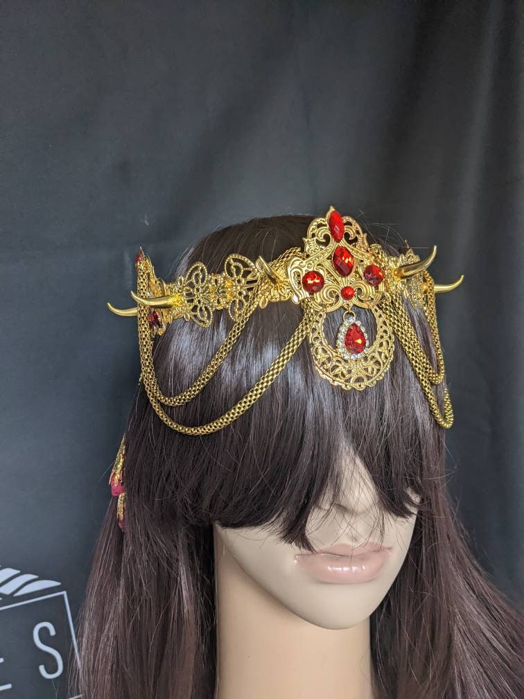 Due pezzi Halo corona Oro metallo rosso sangue strass Moon spikes Accessori Accessori per capelli Gioielli per acconciature Catenelle e accessori per capelli 