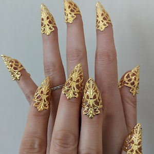 Gold claw ring, Nail ring claw, finger nail armor, wudu press on nails, finger claw, fantasy wedding: gold or silver color (Set of 5 or 10).