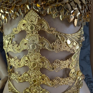 Underbust metal corset, fantasy waist armor, metal belt, waist corset, fantasy corset, ren faire corset: gold or silver version image 3