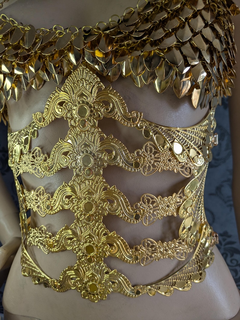 Underbust metal corset, fantasy waist armor, metal belt, waist corset, fantasy corset, ren faire corset: gold or silver version image 3