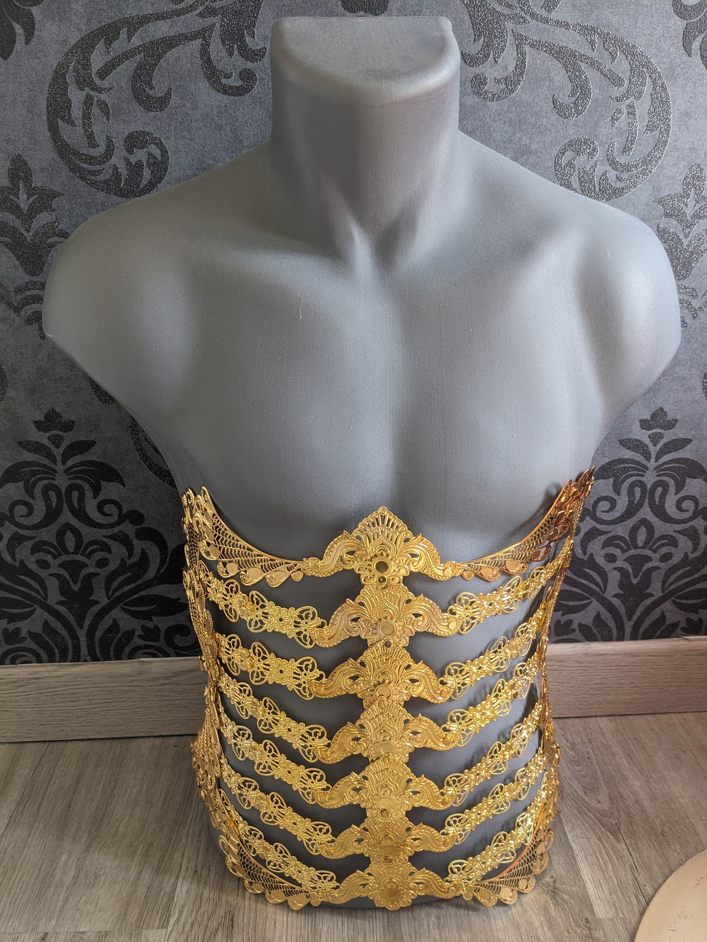 Underbust metal corset fantasy waist armor metal belt waist corset fantasy corset male corset gold or silver version
