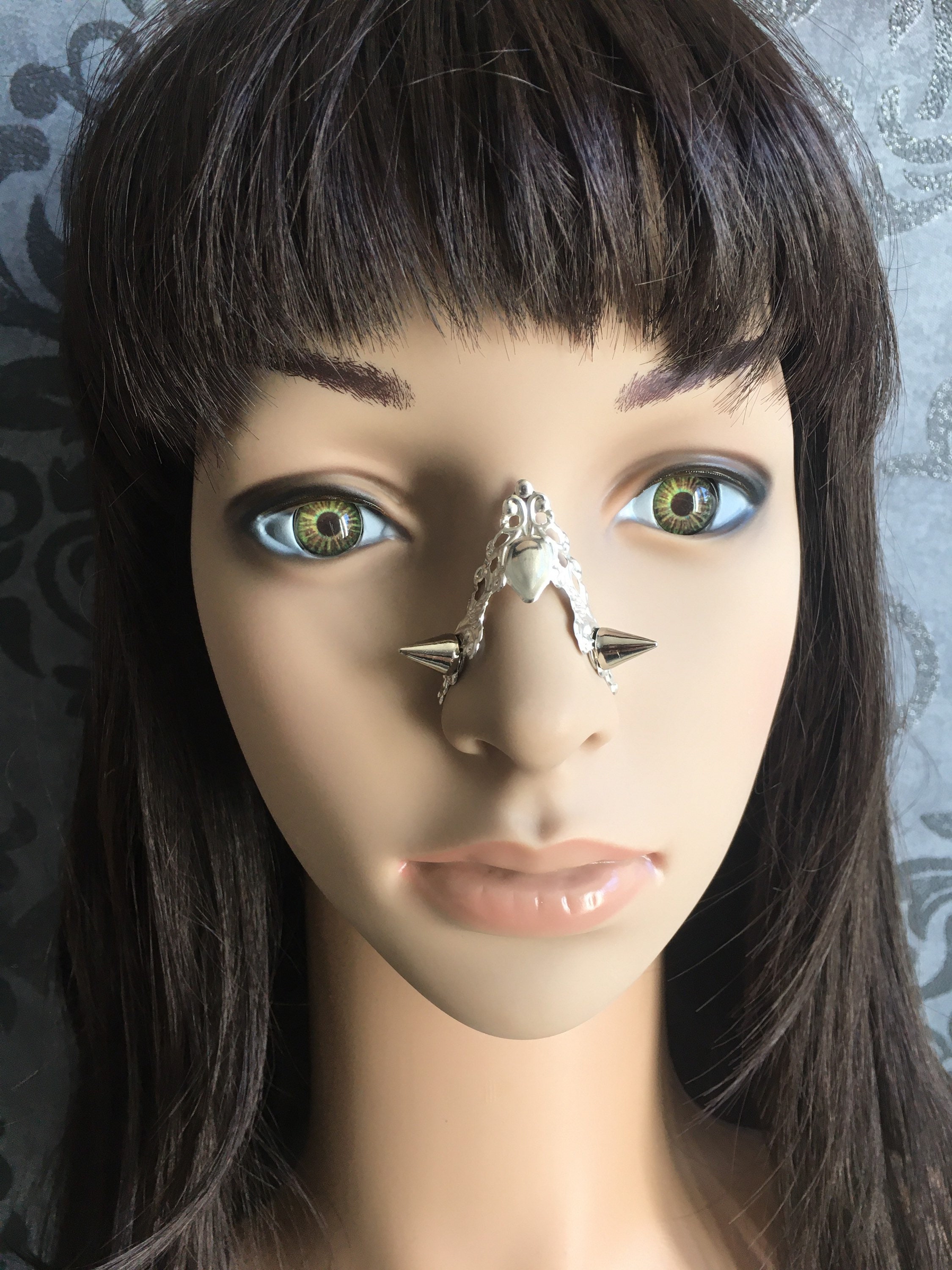 Spiked Jewel Nose Bridge Cuff, No Piercing, Nose Cuff, Nose Chain