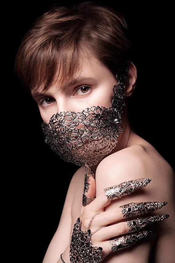 Mute Half Mask for Silver, Lower Face Mask, Metal Lace, Cage Mask