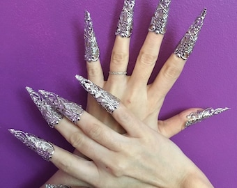 Metal long claws set nails armor: silver or gold Set of 10