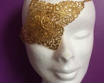 Gold metal eye patch, pirate eye patch, steampunk face piece, half mask semi blind