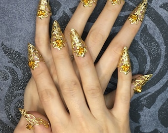 Wudu Nail Ring, Ring Claws, nail claw, finger nails ring, nail armor, with Gem Beads: Silver or Gold, Skull/Flower/Cross (Pack of 10).
