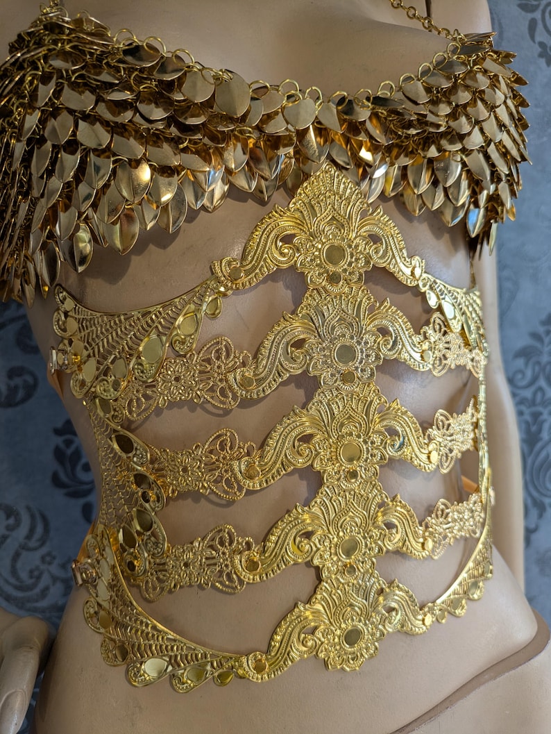 Underbust metal corset, fantasy waist armor, metal belt, waist corset, fantasy corset, ren faire corset: gold or silver version image 6