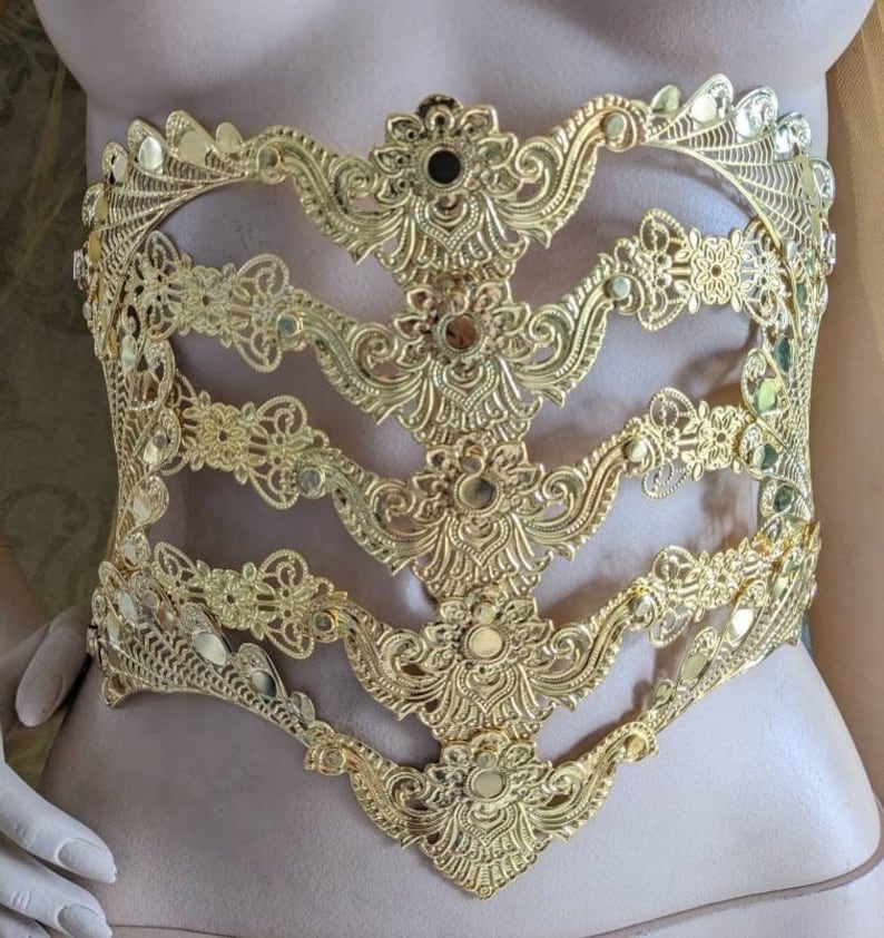 Underbust metal corset, fantasy waist armor, metal belt, waist corset, fantasy corset, ren faire corset: gold or silver version image 10