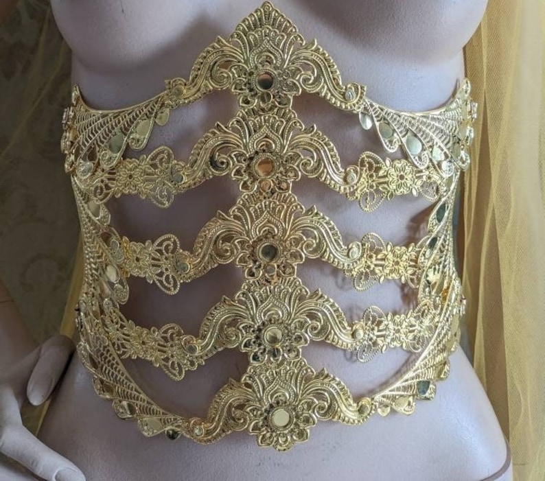 Underbust metal corset, fantasy waist armor, metal belt, waist corset, fantasy corset, ren faire corset: gold or silver version Gold
