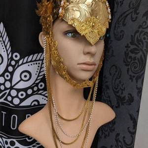 Valkyrie helmet in gold color, warrior headpiece, faux-leather & metal, detachable wings Gold wings warrior image 1