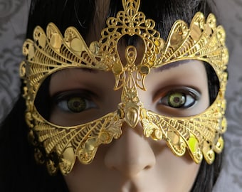 Karnevalsmaske, goldene Fantasiekugel-Gesichtsmaske, moderne venezianische Maske, goldene geflügelte Augenmaske aus Metall, Festivalmaske