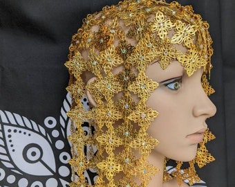 Perruque de métal, coiffe reine égyptienne, coiffure métal avec strass de haute qualité holographiques, bijou cabaret, coiffure drag queen