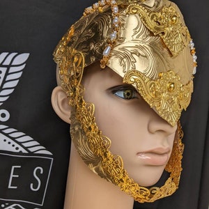 Valkyrie helmet in gold color, warrior headpiece, faux-leather & metal, detachable wings Gold wings warrior image 3