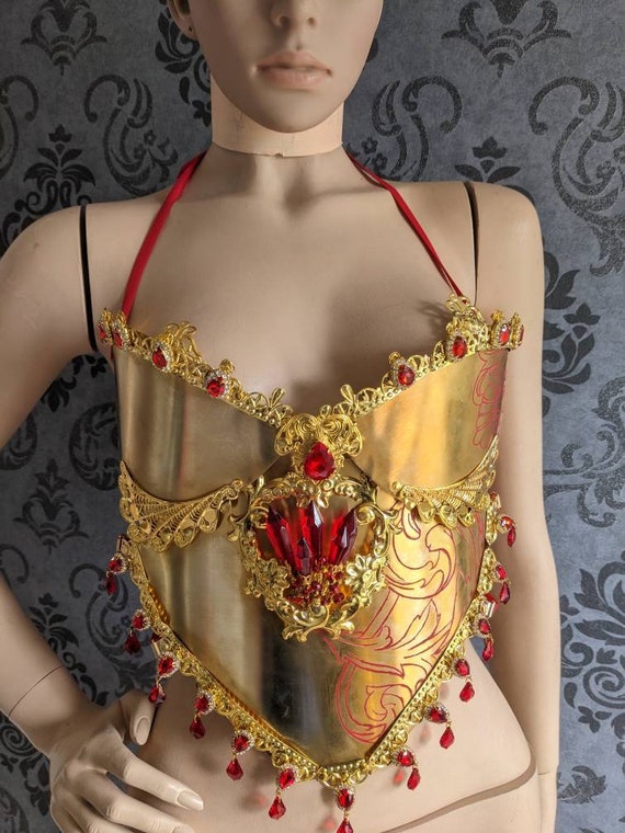 green emerald velvet dress Mew Mews Kari Sleeveless Drapery Armor Top in Gold