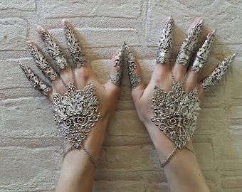 Armadura de mano con anillos articulados para los dedos, ¡para un look gótico y a la moda perfecto! (Conjunto completo)