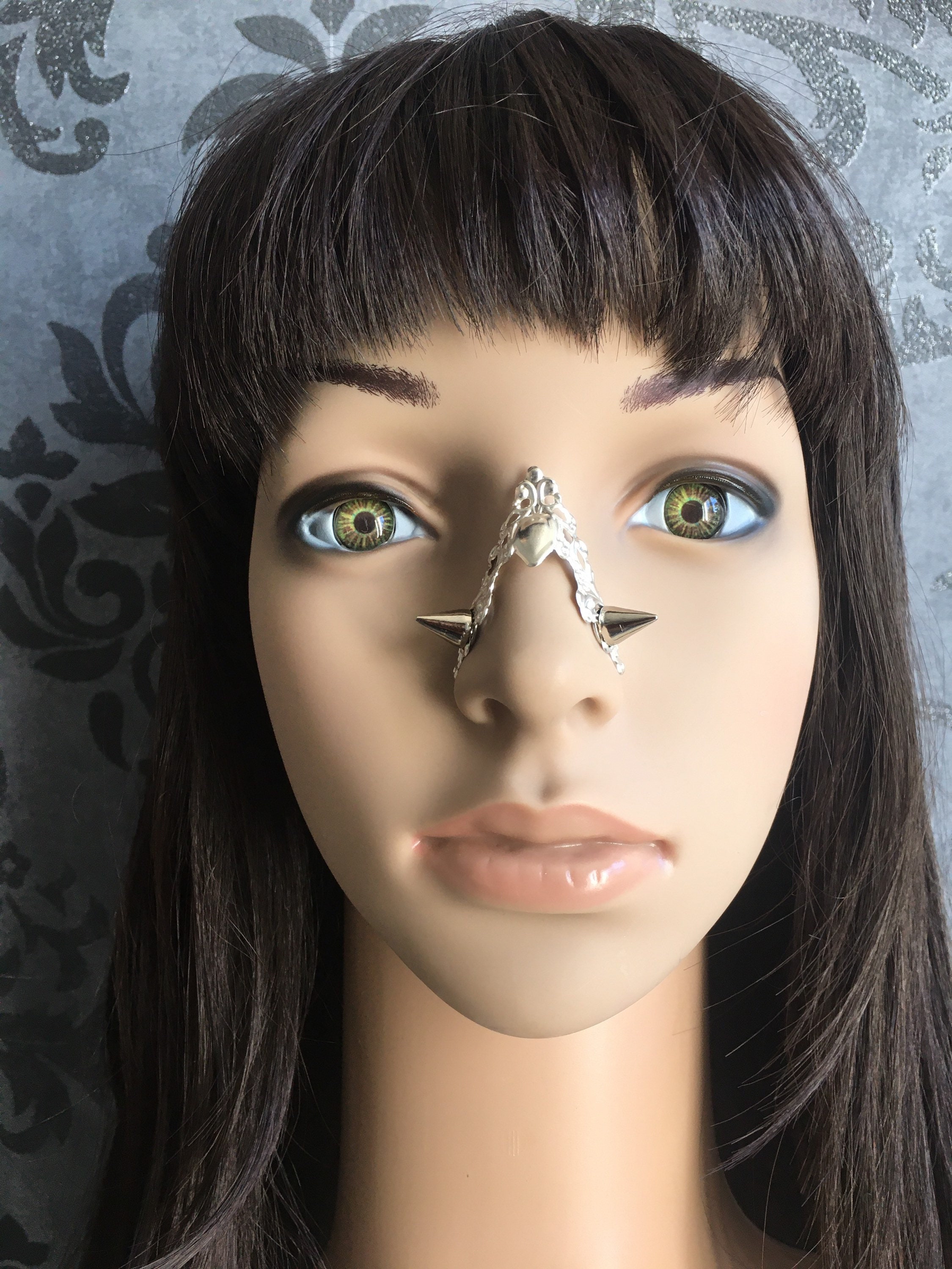Spiked Jewel Nose Bridge Cuff, No Piercing, Nose Cuff, Nose Chain