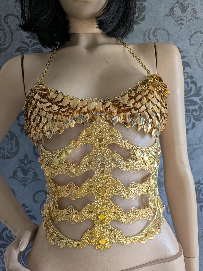 Underbust metal corset, fantasy waist armor, metal belt, waist corset, fantasy corset, ren faire corset: gold or silver version image 1