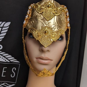 Valkyrie helmet in gold color, warrior headpiece, faux-leather & metal, detachable wings Gold wings warrior image 5