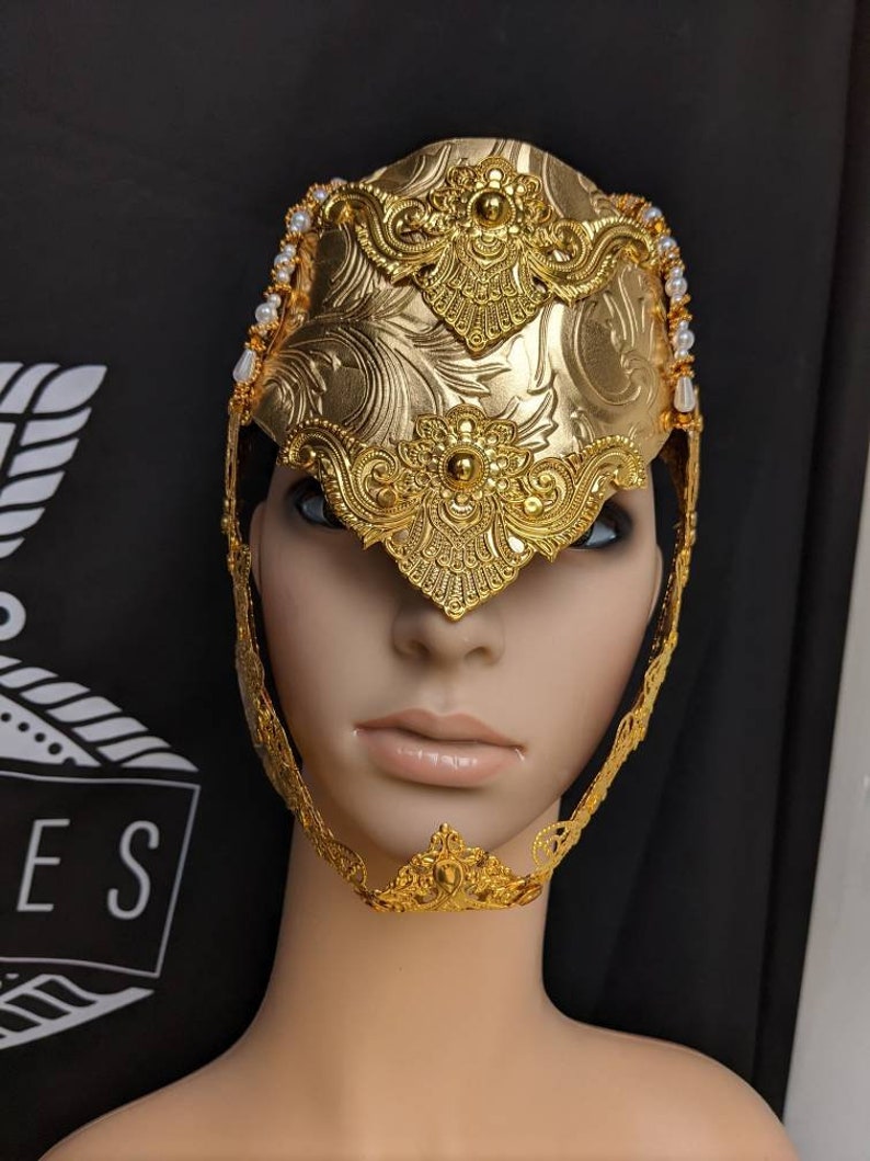 Valkyrie helmet in gold color, warrior headpiece, faux-leather & metal, detachable wings Gold wings warrior image 5