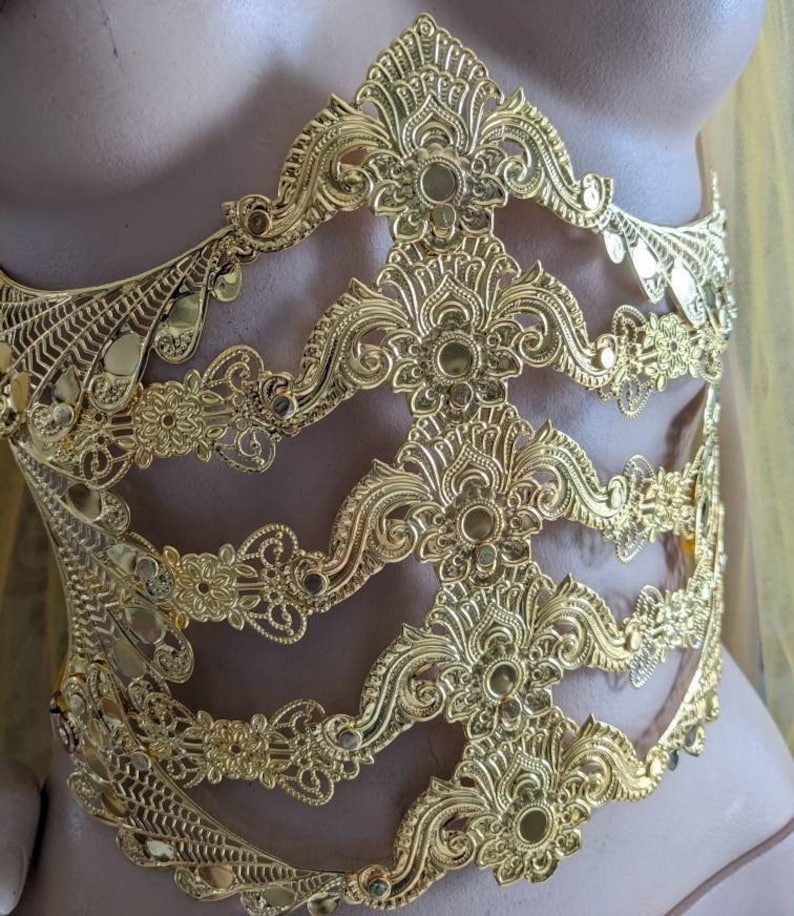 Underbust metal corset, fantasy waist armor, metal belt, waist corset, fantasy corset, ren faire corset: gold or silver version image 8