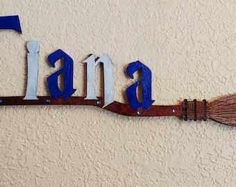 Personalized Wizard Broom, Witchcraft School Decor, 24" Plywood Name Sign