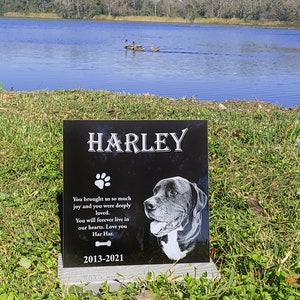 Beautiful tombstone 12x12 dog, pet tombstone, headstone, grave marker, garden stone, laser engraved memorial with photo