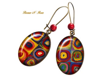 brown colorful Fringe earrings inspired by Wassily Kandinsky/'s abstract art