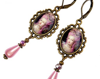 Boucles d'oreilles Marie Antoinette reine de France bijoux cadeau vintage argenté bronze