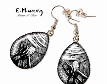 Earrings drops "The Scream" Silbermetall von Edvard Munch Lithographie