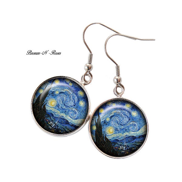 Boucles d'oreilles * La nuit étoilée * Vincent van Gogh cabochon verre dormeuses