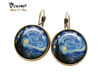 Van Gogh boucles d'oreilles La nuit étoilée cabochon bleu dormeuses