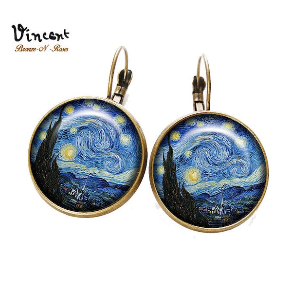 Van Gogh boucles d'oreilles La nuit étoilée cabochon bleu dormeuses