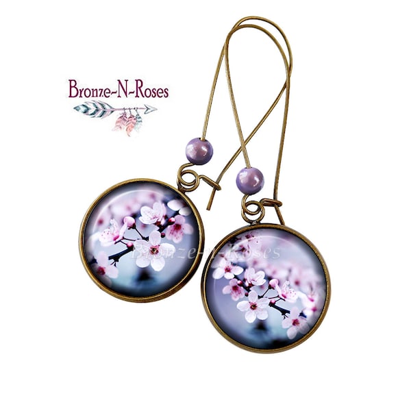 Boucles d'oreilles Sakura Nature collier bracelet fleur de cerisier violet mauve Very Peri