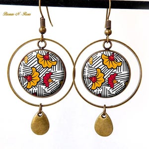 Yellow and gray wax earrings women&#39;s jewelry cabochon Africa ethnic creoles