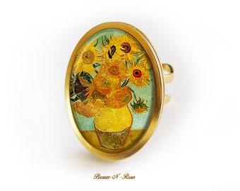 Vincent Van Gogh ring gold silver cabochon stainless steel