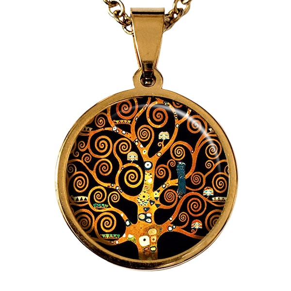 Collier Arbre de vie cabochon Spirales Gustav Klimt reproduction