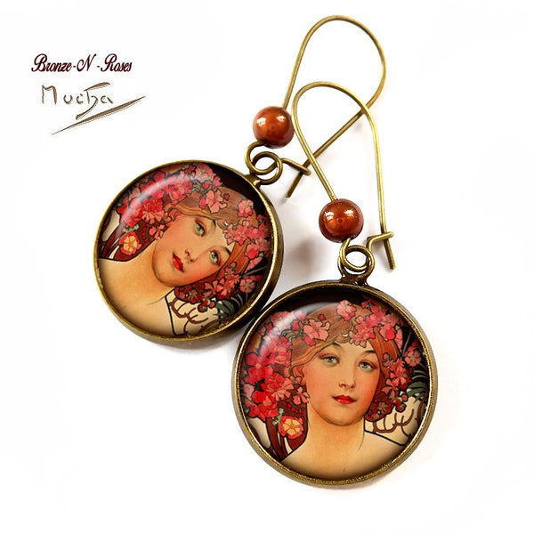 Boucles d'oreilles Daydream Art nouveau de Alphonse Mucha