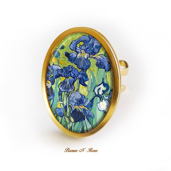 Bague Vincent Van Gogh cabochon acier inoxydable les iris