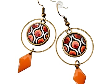 Boucles d'oreilles orange style vintage seventies multi couleurs année 70's marron