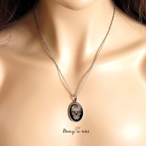 Collier Skull bijou cadeau tête de mort fleurs mexicain Halloween noir image 3